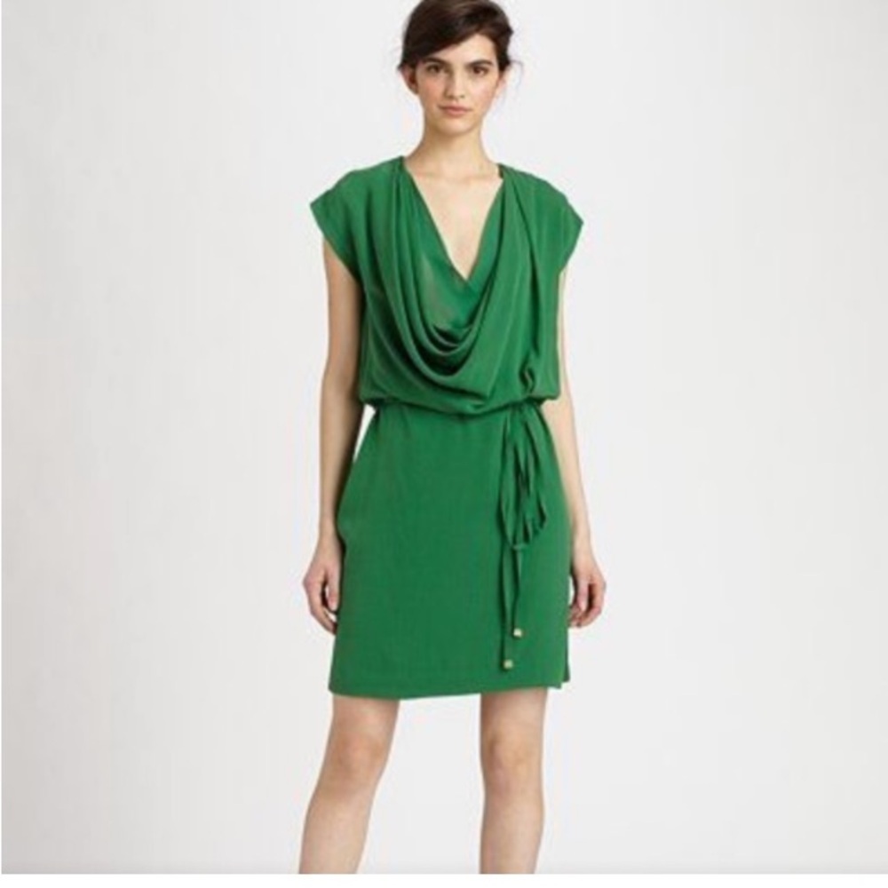 Diane Von Furstenberg Silk Reara Dress 8 Kelly Green Sleeveless Cowl Neck Luxury - Picture 16 of 16